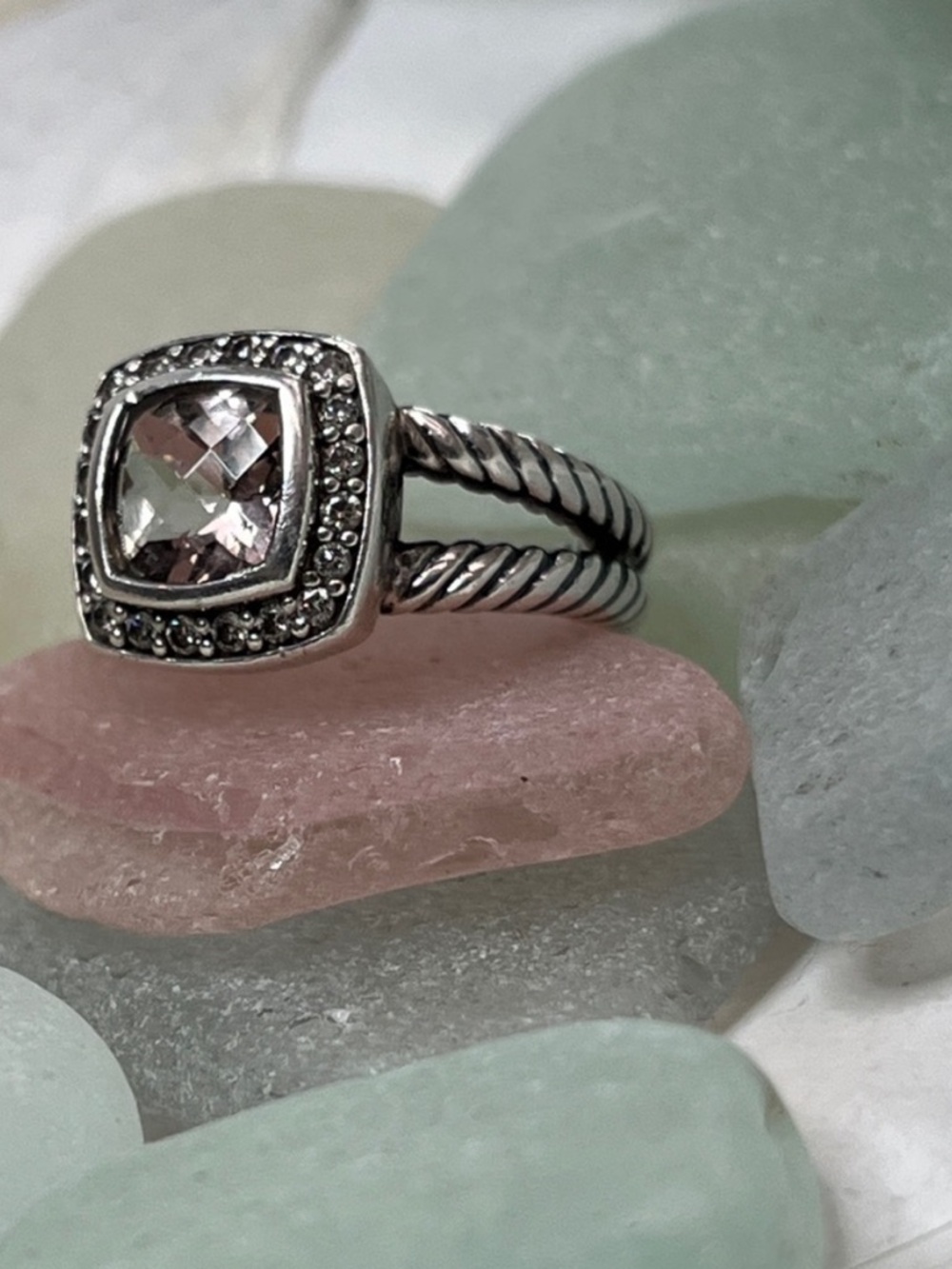 David Yurman Morganite Petite Albion Ring with Pave’ Diamonds - Picture 8 of 8